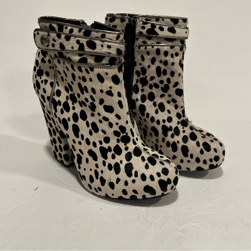 Topshop Unique Vintage Leather Calf Hair Dalmatian Print Boots, Sz 39 (US 8.5)
